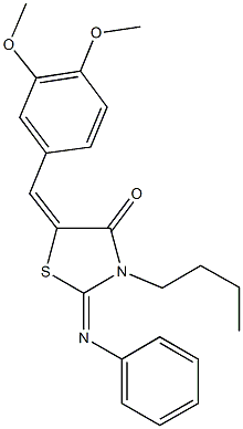 3-butyl-5-(3,4-dimethoxybenzylidene)-2-(phenylimino)-1,3-thiazolidin-4-one Structure