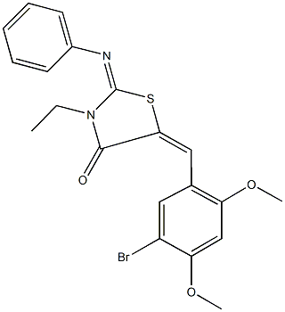 5-(5-bromo-2,4-dimethoxybenzylidene)-3-ethyl-2-(phenylimino)-1,3-thiazolidin-4-one 结构式