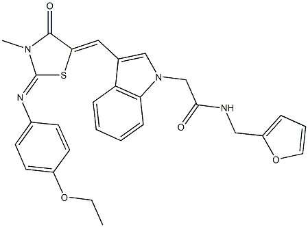 2-[3-({2-[(4-ethoxyphenyl)imino]-3-methyl-4-oxo-1,3-thiazolidin-5-ylidene}methyl)-1H-indol-1-yl]-N-(2-furylmethyl)acetamide Structure