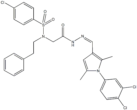 4-chloro-N-[2-(2-{[1-(3,4-dichlorophenyl)-2,5-dimethyl-1H-pyrrol-3-yl]methylene}hydrazino)-2-oxoethyl]-N-(2-phenylethyl)benzenesulfonamide 结构式
