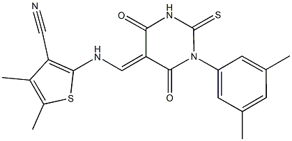 2-{[(1-(3,5-dimethylphenyl)-4,6-dioxo-2-thioxotetrahydro-5(2H)-pyrimidinylidene)methyl]amino}-4,5-dimethyl-3-thiophenecarbonitrile Structure