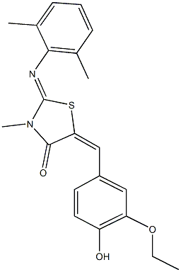 2-[(2,6-dimethylphenyl)imino]-5-(3-ethoxy-4-hydroxybenzylidene)-3-methyl-1,3-thiazolidin-4-one Structure