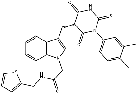 2-{3-[(1-(3,4-dimethylphenyl)-4,6-dioxo-2-thioxotetrahydropyrimidin-5(2H)-ylidene)methyl]-1H-indol-1-yl}-N-(thien-2-ylmethyl)acetamide Structure