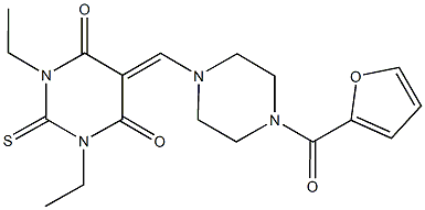 1,3-diethyl-5-{[4-(2-furoyl)-1-piperazinyl]methylene}-2-thioxodihydro-4,6(1H,5H)-pyrimidinedione Structure