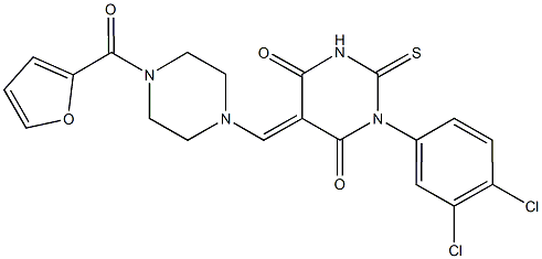 1-(3,4-dichlorophenyl)-5-{[4-(2-furoyl)-1-piperazinyl]methylene}-2-thioxodihydro-4,6(1H,5H)-pyrimidinedione 化学構造式