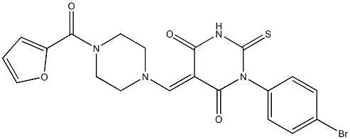 1-(4-bromophenyl)-5-{[4-(2-furoyl)-1-piperazinyl]methylene}-2-thioxodihydro-4,6(1H,5H)-pyrimidinedione 化学構造式