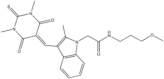 2-{3-[(1,3-dimethyl-4,6-dioxo-2-thioxotetrahydro-5(2H)-pyrimidinylidene)methyl]-2-methyl-1H-indol-1-yl}-N-(3-methoxypropyl)acetamide Structure