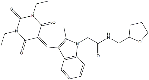 2-{3-[(1,3-diethyl-4,6-dioxo-2-thioxotetrahydro-5(2H)-pyrimidinylidene)methyl]-2-methyl-1H-indol-1-yl}-N-(tetrahydro-2-furanylmethyl)acetamide|
