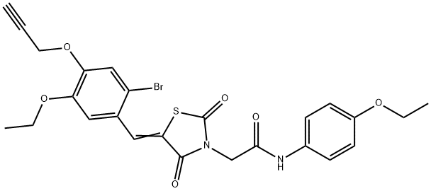 2-{5-[2-bromo-5-ethoxy-4-(2-propynyloxy)benzylidene]-2,4-dioxo-1,3-thiazolidin-3-yl}-N-(4-ethoxyphenyl)acetamide 结构式