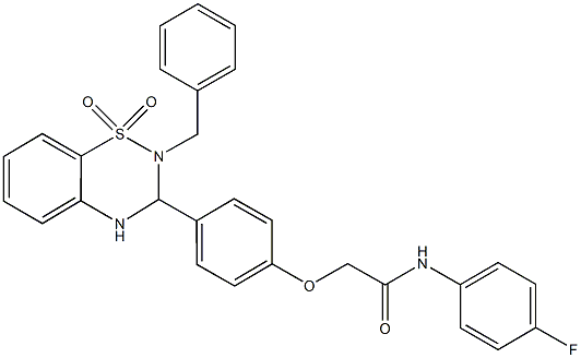 2-[4-(2-benzyl-1,1-dioxido-3,4-dihydro-2H-1,2,4-benzothiadiazin-3-yl)phenoxy]-N-(4-fluorophenyl)acetamide,667875-13-0,结构式