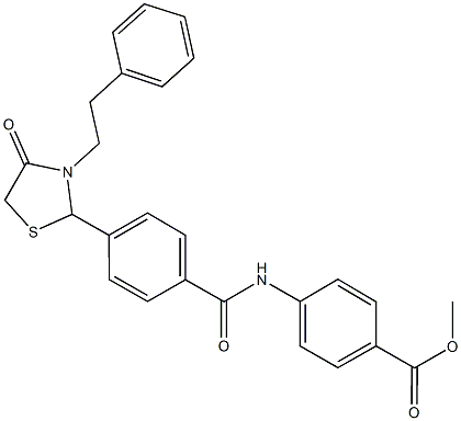 methyl 4-({4-[4-oxo-3-(2-phenylethyl)-1,3-thiazolidin-2-yl]benzoyl}amino)benzoate 化学構造式