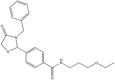 4-(3-benzyl-4-oxo-1,3-thiazolidin-2-yl)-N-(3-ethoxypropyl)benzamide 化学構造式