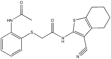 2-{[2-(acetylamino)phenyl]sulfanyl}-N-(3-cyano-4,5,6,7-tetrahydro-1-benzothien-2-yl)acetamide 结构式