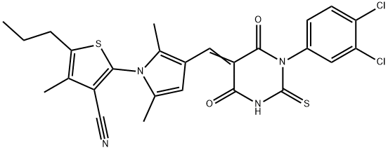 2-{3-[(1-(3,4-dichlorophenyl)-4,6-dioxo-2-thioxotetrahydro-5(2H)-pyrimidinylidene)methyl]-2,5-dimethyl-1H-pyrrol-1-yl}-4-methyl-5-propyl-3-thiophenecarbonitrile Structure