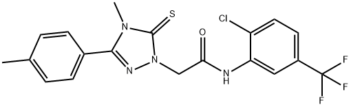 N-[2-chloro-5-(trifluoromethyl)phenyl]-2-[4-methyl-3-(4-methylphenyl)-5-thioxo-4,5-dihydro-1H-1,2,4-triazol-1-yl]acetamide 结构式