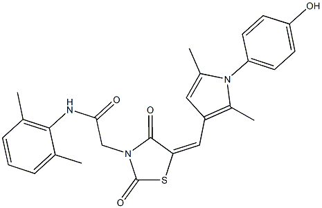 N-(2,6-dimethylphenyl)-2-(5-{[1-(4-hydroxyphenyl)-2,5-dimethyl-1H-pyrrol-3-yl]methylene}-2,4-dioxo-1,3-thiazolidin-3-yl)acetamide 结构式