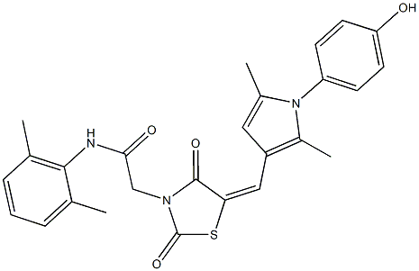 N-(2,6-dimethylphenyl)-2-(5-{[1-(4-hydroxyphenyl)-2,5-dimethyl-1H-pyrrol-3-yl]methylene}-2,4-dioxo-1,3-thiazolidin-3-yl)acetamide Struktur