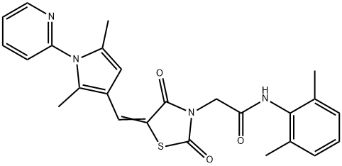 N-(2,6-dimethylphenyl)-2-(5-{[2,5-dimethyl-1-(2-pyridinyl)-1H-pyrrol-3-yl]methylene}-2,4-dioxo-1,3-thiazolidin-3-yl)acetamide 化学構造式