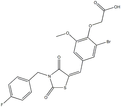 (2-bromo-4-{[3-(4-fluorobenzyl)-2,4-dioxo-1,3-thiazolidin-5-ylidene]methyl}-6-methoxyphenoxy)acetic acid Structure