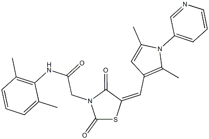 N-(2,6-dimethylphenyl)-2-(5-{[2,5-dimethyl-1-(3-pyridinyl)-1H-pyrrol-3-yl]methylene}-2,4-dioxo-1,3-thiazolidin-3-yl)acetamide Struktur