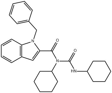 N-[(1-benzyl-1H-indol-2-yl)carbonyl]-N,N'-dicyclohexylurea Struktur