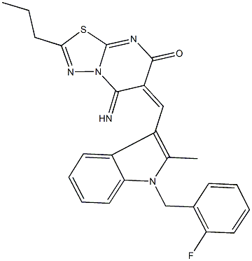 6-{[1-(2-fluorobenzyl)-2-methyl-1H-indol-3-yl]methylene}-5-imino-2-propyl-5,6-dihydro-7H-[1,3,4]thiadiazolo[3,2-a]pyrimidin-7-one Structure