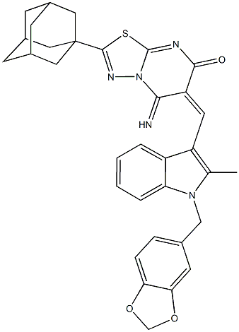 2-(1-adamantyl)-6-{[1-(1,3-benzodioxol-5-ylmethyl)-2-methyl-1H-indol-3-yl]methylene}-5-imino-5,6-dihydro-7H-[1,3,4]thiadiazolo[3,2-a]pyrimidin-7-one Structure