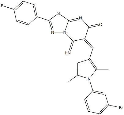 6-{[1-(3-bromophenyl)-2,5-dimethyl-1H-pyrrol-3-yl]methylene}-2-(4-fluorophenyl)-5-imino-5,6-dihydro-7H-[1,3,4]thiadiazolo[3,2-a]pyrimidin-7-one 结构式