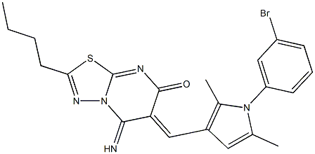 6-{[1-(3-bromophenyl)-2,5-dimethyl-1H-pyrrol-3-yl]methylene}-2-butyl-5-imino-5,6-dihydro-7H-[1,3,4]thiadiazolo[3,2-a]pyrimidin-7-one,667880-63-9,结构式
