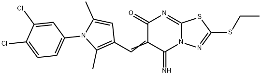 6-{[1-(3,4-dichlorophenyl)-2,5-dimethyl-1H-pyrrol-3-yl]methylene}-2-(ethylsulfanyl)-5-imino-5,6-dihydro-7H-[1,3,4]thiadiazolo[3,2-a]pyrimidin-7-one 化学構造式