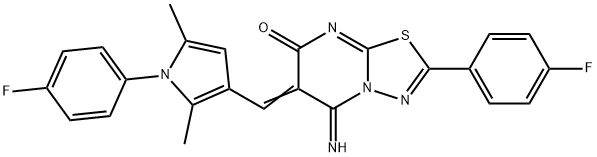 2-(4-fluorophenyl)-6-{[1-(4-fluorophenyl)-2,5-dimethyl-1H-pyrrol-3-yl]methylene}-5-imino-5,6-dihydro-7H-[1,3,4]thiadiazolo[3,2-a]pyrimidin-7-one Struktur