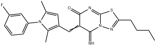 2-butyl-6-{[1-(3-fluorophenyl)-2,5-dimethyl-1H-pyrrol-3-yl]methylene}-5-imino-5,6-dihydro-7H-[1,3,4]thiadiazolo[3,2-a]pyrimidin-7-one,667880-91-3,结构式