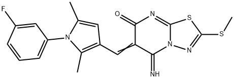 6-{[1-(3-fluorophenyl)-2,5-dimethyl-1H-pyrrol-3-yl]methylene}-5-imino-2-(methylsulfanyl)-5,6-dihydro-7H-[1,3,4]thiadiazolo[3,2-a]pyrimidin-7-one Struktur