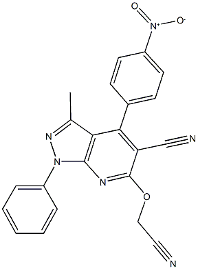 6-(cyanomethoxy)-4-{4-nitrophenyl}-3-methyl-1-phenyl-1H-pyrazolo[3,4-b]pyridine-5-carbonitrile 结构式