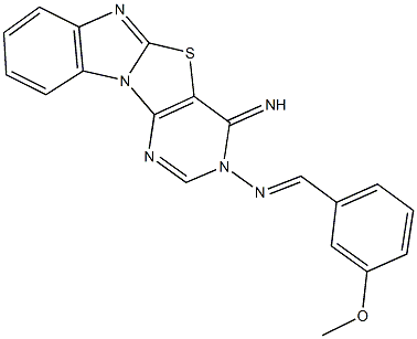 N-(4-iminopyrimido[4',5':4,5][1,3]thiazolo[3,2-a]benzimidazol-3(4H)-yl)-N-(3-methoxybenzylidene)amine 化学構造式