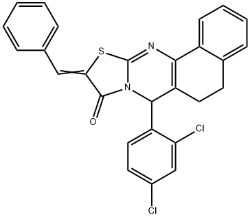 10-benzylidene-7-(2,4-dichlorophenyl)-5,7-dihydro-6H-benzo[h][1,3]thiazolo[2,3-b]quinazolin-9(10H)-one Struktur