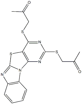 1-({2-[(2-oxopropyl)sulfanyl]pyrimido[4',5':4,5][1,3]thiazolo[3,2-a]benzimidazol-4-yl}sulfanyl)acetone,667882-92-0,结构式