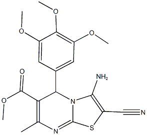 methyl 3-amino-2-cyano-7-methyl-5-(3,4,5-trimethoxyphenyl)-5H-[1,3]thiazolo[3,2-a]pyrimidine-6-carboxylate 化学構造式