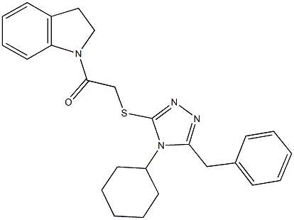 1-{[(5-benzyl-4-cyclohexyl-4H-1,2,4-triazol-3-yl)sulfanyl]acetyl}indoline,667883-56-9,结构式