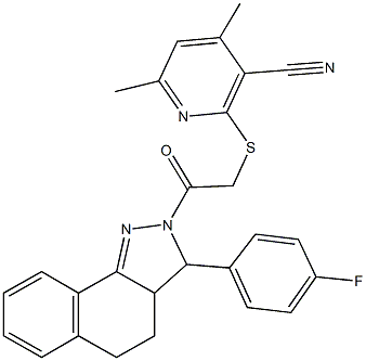2-({2-[3-(4-fluorophenyl)-3,3a,4,5-tetrahydro-2H-benzo[g]indazol-2-yl]-2-oxoethyl}sulfanyl)-4,6-dimethylnicotinonitrile Structure