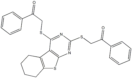 2-({2-[(2-oxo-2-phenylethyl)sulfanyl]-5,6,7,8-tetrahydro[1]benzothieno[2,3-d]pyrimidin-4-yl}sulfanyl)-1-phenylethanone 化学構造式