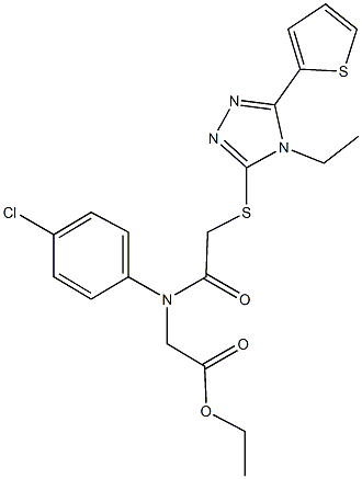 ethyl [4-chloro({[4-ethyl-5-(2-thienyl)-4H-1,2,4-triazol-3-yl]sulfanyl}acetyl)anilino]acetate 化学構造式