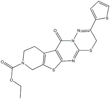 ethyl 11-oxo-2-(2-thienyl)-9,10-dihydro-3H,11H-pyrido[4'',3'':4',5']thieno[2',3':4,5]pyrimido[2,1-b][1,3,4]thiadiazine-8(7H)-carboxylate,667884-28-8,结构式