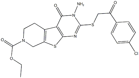 ethyl 3-amino-2-{[2-(4-chlorophenyl)-2-oxoethyl]sulfanyl}-4-oxo-3,5,6,8-tetrahydropyrido[4',3':4,5]thieno[2,3-d]pyrimidine-7(4H)-carboxylate 化学構造式