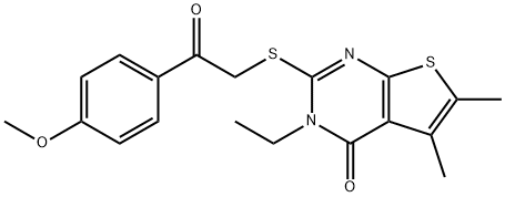 3-ethyl-2-{[2-(4-methoxyphenyl)-2-oxoethyl]sulfanyl}-5,6-dimethylthieno[2,3-d]pyrimidin-4(3H)-one 化学構造式