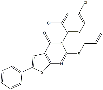2-(allylsulfanyl)-3-(2,4-dichlorophenyl)-6-phenylthieno[2,3-d]pyrimidin-4(3H)-one 化学構造式