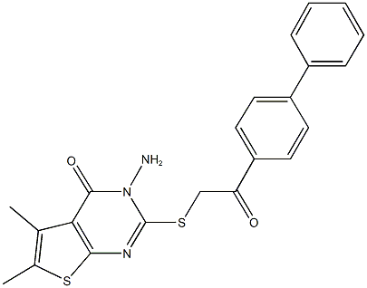 3-amino-2-[(2-[1,1'-biphenyl]-4-yl-2-oxoethyl)sulfanyl]-5,6-dimethylthieno[2,3-d]pyrimidin-4(3H)-one 化学構造式