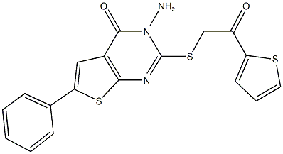 3-amino-2-{[2-oxo-2-(2-thienyl)ethyl]sulfanyl}-6-phenylthieno[2,3-d]pyrimidin-4(3H)-one 结构式