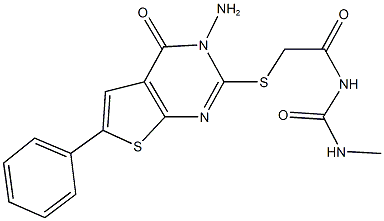 N-{[(3-amino-4-oxo-6-phenyl-3,4-dihydrothieno[2,3-d]pyrimidin-2-yl)sulfanyl]acetyl}-N'-methylurea 化学構造式