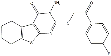 3-amino-2-{[2-(4-fluorophenyl)-2-oxoethyl]sulfanyl}-5,6,7,8-tetrahydro[1]benzothieno[2,3-d]pyrimidin-4(3H)-one 结构式